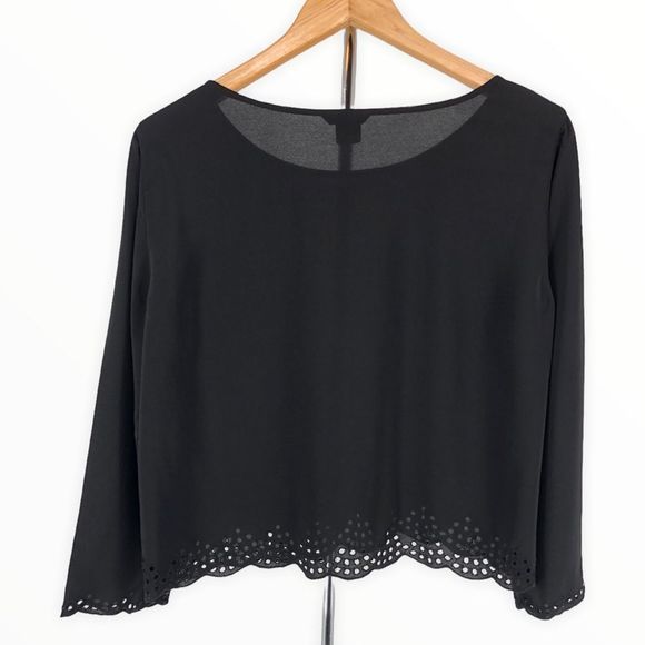Club Monaco Silk Black Eyelet Trim 3/4 Sleeve Top Blouse - Picture 7 of 10